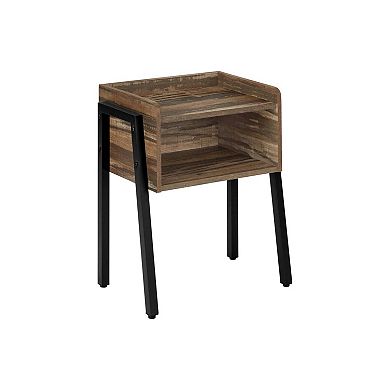 Brown Laminate Accent End Table with Storage Cubby and Metal Legs
