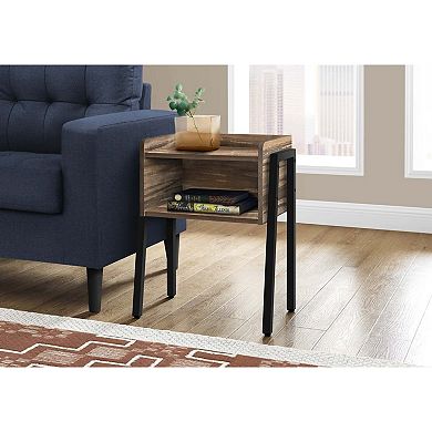 Brown Laminate Accent End Table with Storage Cubby and Metal Legs