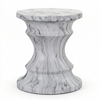 Marble Look Outdoor Accent Side Table Drum Stool