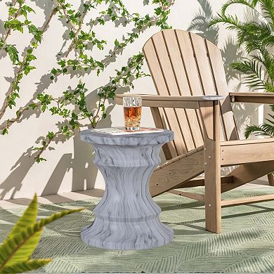 Marble Look Outdoor Accent Side Table Drum Stool