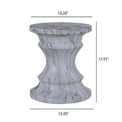 Marble Look Outdoor Accent Side Table Drum Stool