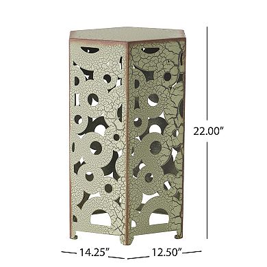 Antique Green Iron Accent Table Set with Cutout Pattern Design