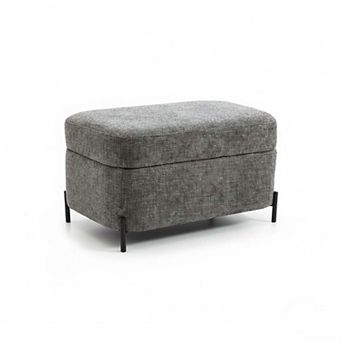 Chenille Upholstered Storage Bench Ottoman with Metal Legs Charcoal
