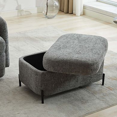 Chenille Upholstered Storage Bench Ottoman with Metal Legs Charcoal