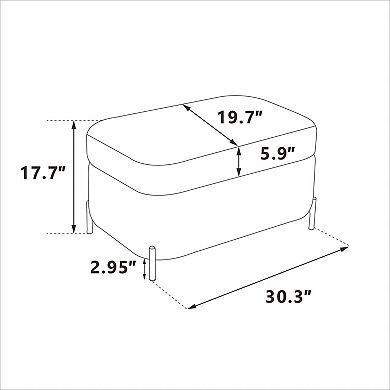 Chenille Upholstered Storage Bench Ottoman with Metal Legs Charcoal