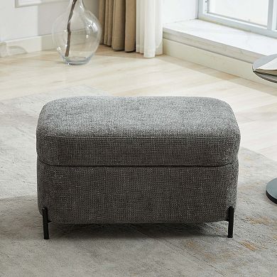 Chenille Upholstered Storage Bench Ottoman with Metal Legs Charcoal