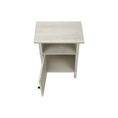Washed Oak Accent Side Table with Cabinet Door and Open Shelf