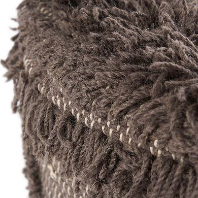 Handcrafted Wool and Cotton Foot Stool with Wood Legs Dark Brown