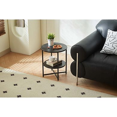 Round Two Tier Side Table with Storage Shelf