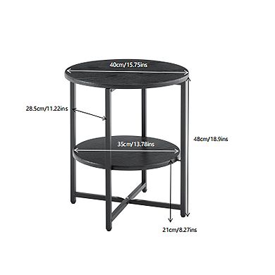 Round Two Tier Side Table with Storage Shelf