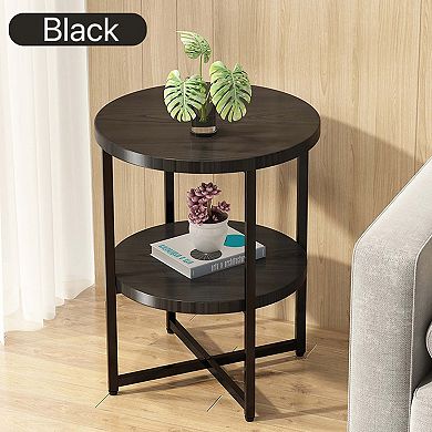 Round Two Tier Side Table with Storage Shelf