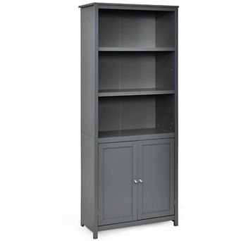 Costway Bookcase Shelving Storage Wooden Cabinet Unit Standing Bookcase W/Doors Gray