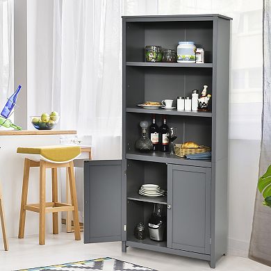 Costway Bookcase Shelving Storage Wooden Cabinet Unit Standing Bookcase W/Doors Gray