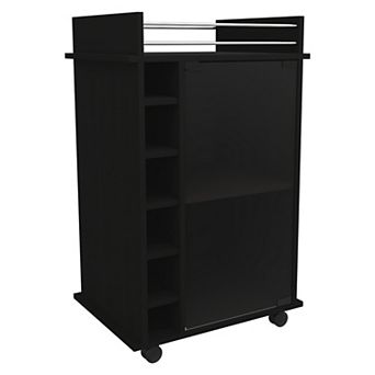 Huali Bar Cart, Six Built-in Wine Rack, Glass Door, Four Casters, Two Shelves