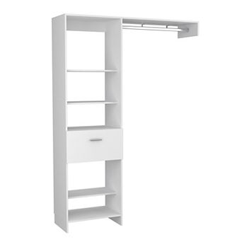 Dynamic 150 Closet System, Five Open Shelves, One Drawer, One Metal Rod, White