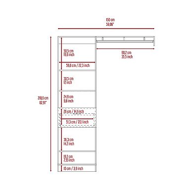 Dynamic 150 Closet System, Five Open Shelves, One Drawer, One Metal Rod, White
