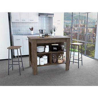 Delos Kitchen Island with 3 Shelves