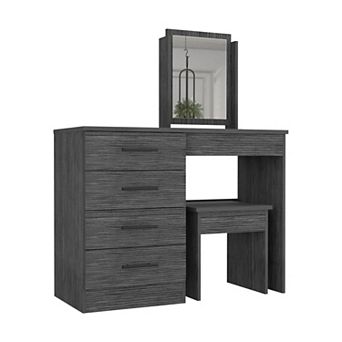 Rose Makeup Dressing Table, Mirror, Four Drawers, Stool, Smokey Oak