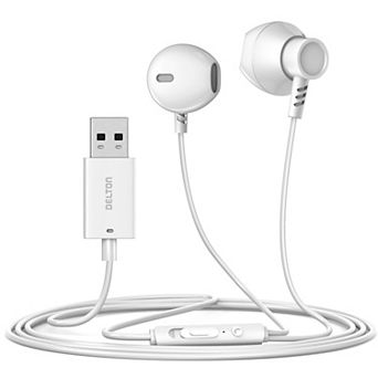 Delton 10E USB Wired Computer Headset/Headphone with Microphone, White