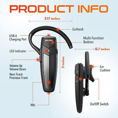 Delton 87X Wireless Single-Ear Bluetooth Computer Headset with Mic, Black