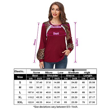 Women's Leopard Contrast Tunic Ribbed Top Spring Fall Color Block Crewneck Raglan Long Shirt