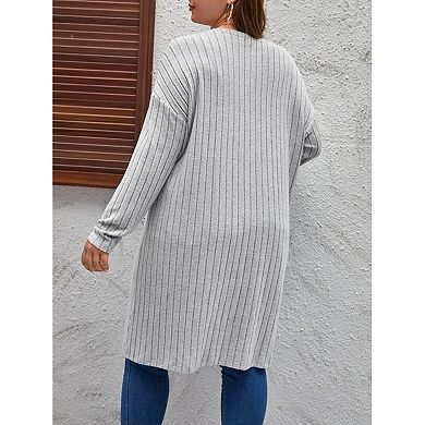 Women's Plus Size Lightweight Cardigan Oversized Open Front Long Sweater with Side Pocket