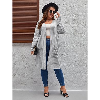 Women's Plus Size Lightweight Cardigan Oversized Open Front Long Sweater with Side Pocket