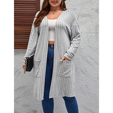 Women's Plus Size Lightweight Cardigan Oversized Open Front Long Sweater with Side Pocket