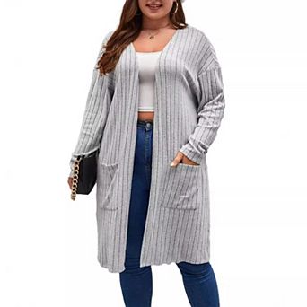 Women's Plus Size Lightweight Cardigan Oversized Open Front Long Sweater with Side Pocket