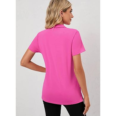 Women's Geometric Pattern Polo Shirt Short Sleeve Golf Shirt with 3 Button Stretch Tennis Top