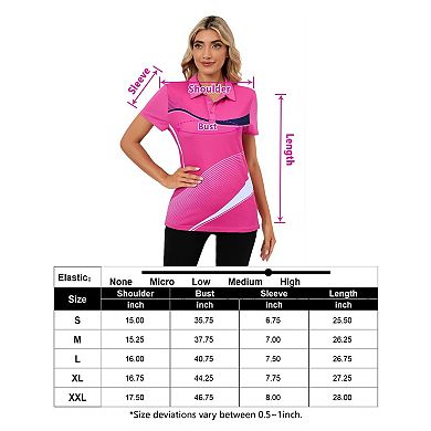 Women's Geometric Pattern Polo Shirt Short Sleeve Golf Shirt with 3 Button Stretch Tennis Top