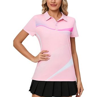 Women's Geometric Pattern Polo Shirt Short Sleeve Golf Shirt with 3 Button Stretch Tennis Top