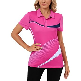 Women's Geometric Pattern Polo Shirt Short Sleeve Golf Shirt with 3 Button Stretch Tennis Top