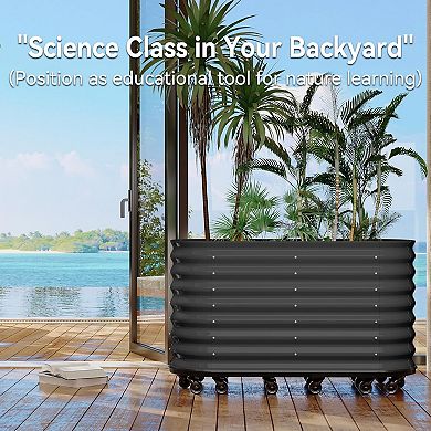 Galvanized Raised Garden Bed with Wheels & Water Reservoir Durable Outdoor Planter Box