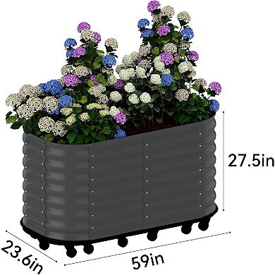 Galvanized Raised Garden Bed with Wheels & Water Reservoir Durable Outdoor Planter Box