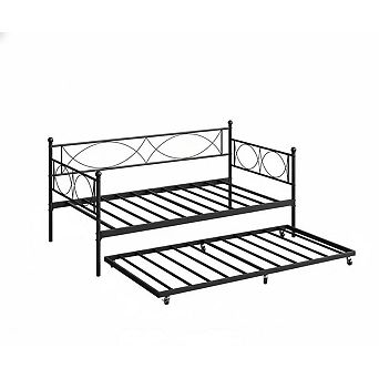 Twin daybed with Trundle,Metal Twin Daybed and Trundle Set,Bed Frame with Steel Slat Support