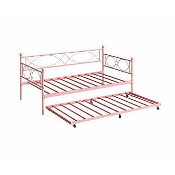Twin daybed with Trundle,Metal Twin Daybed and Trundle Set,Bed Frame with Steel Slat Support