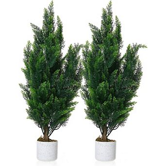 2 pc Lifelike Artificial Cedar Topiary Trees Set with UV-Resistant Foliage for Indoor and Outdoor
