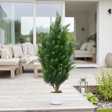 2pcs Lifelike Artificial Cedar Topiary Trees Set with UV-Resistant Foliage for Indoor and Outdoor