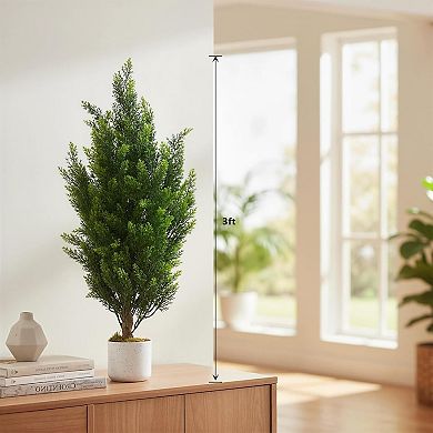 2pcs Lifelike Artificial Cedar Topiary Trees Set with UV-Resistant Foliage for Indoor and Outdoor