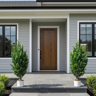 2pcs Lifelike Artificial Cedar Topiary Trees Set with UV-Resistant Foliage for Indoor and Outdoor