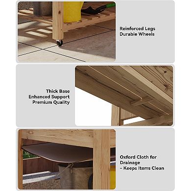 Wooden Raised Garden Bed, Planter Box with Legs & Lockable Wheels, with Bed Liner & Bottom Storage