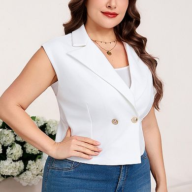 Women's Plus Size Double-Breasted Vest Peak Lapel Sleeveless Suit Waistcoat