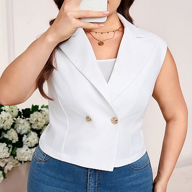 Women's Plus Size Double-Breasted Vest Peak Lapel Sleeveless Suit Waistcoat