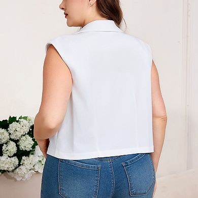 Women's Plus Size Double-Breasted Vest Peak Lapel Sleeveless Suit Waistcoat