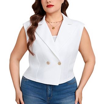 Women's Plus Size Double-Breasted Vest Peak Lapel Sleeveless Suit Waistcoat