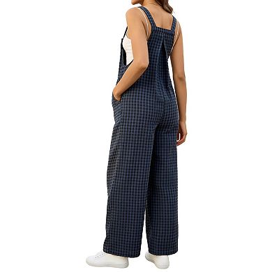 Women's Maternity Gingham Wide Leg Overalls with Pockets Adjustable Straps Casual Jumpsuit