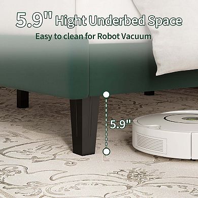 Bed Frame and Velvet Upholstered Headboard with Adjustable Vertical Channel Tufted Headboard