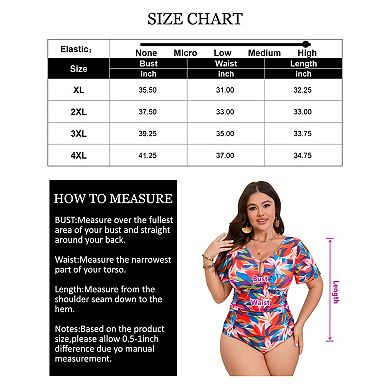 Women's Short Sleeve Swimwear One Piece Plus Size Swimsuit V Neck Tummy Control Bathing Suits