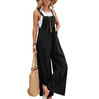 Women's Cotton Linen Overalls Wide Leg Jumpsuit with Pockets for Casual Summer Wear